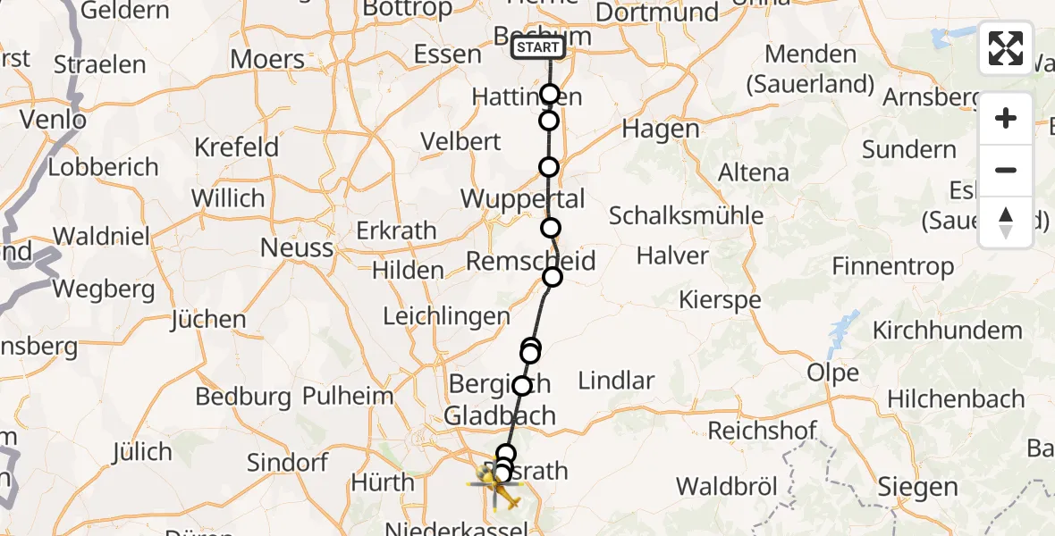 Flugroute Ambulanzhubschrauber Bochum - Köln Bonn Flughafen, 10 Mai 2026, 13:21