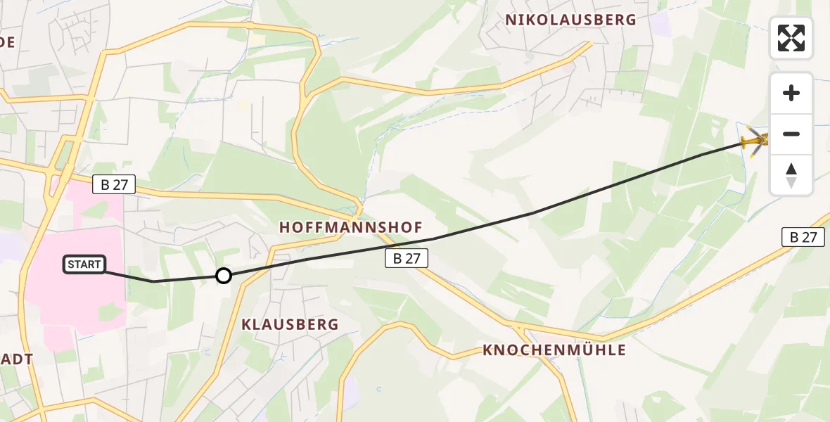 Flugroute Rettungshubschrauber Göttingen University Clinic Hubschrauberlandeplatz - Göttingen, 10 Mai 2026, 13:34