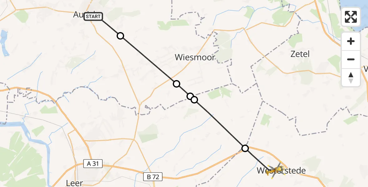 Flugroute Rettungshubschrauber Aurich - Westerstede, 10 Mai 2026, 13:37