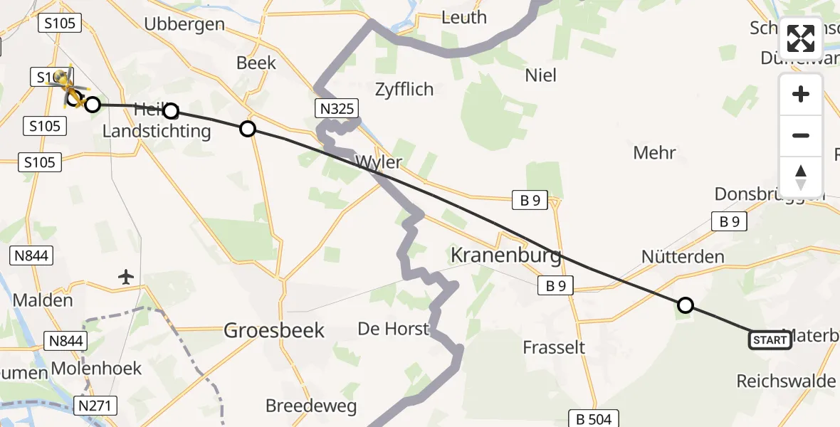 Flugroute Rettungshubschrauber Kleve - Radboud University Medical Center Heliport, 10 Mai 2026, 13:58