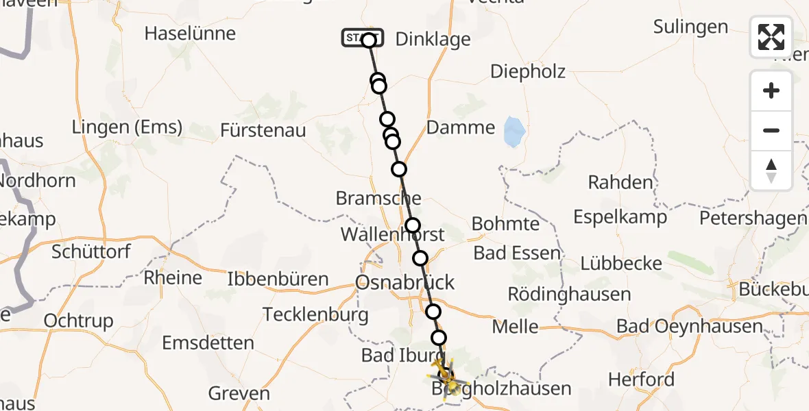 Flugroute Ambulanzhubschrauber Quakenbrück - Bad Rothenfelde, 10 Mai 2026, 14:02