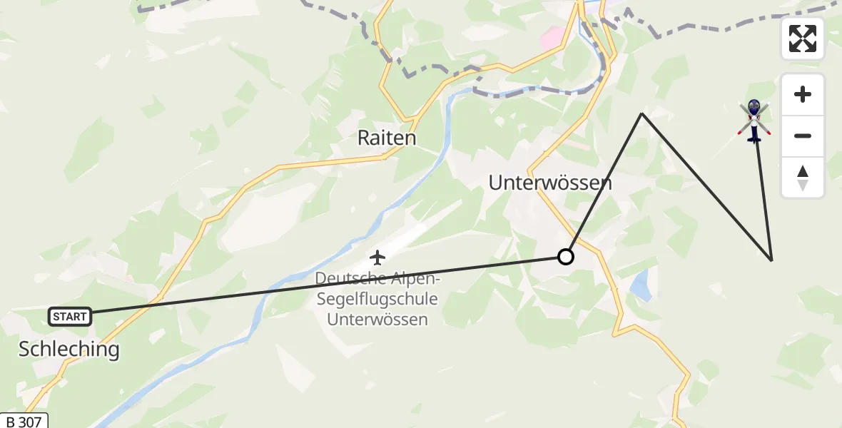 Flugroute Polizeihubschrauber Schleching - Unterwössen, 10 Mai 2026, 14:08