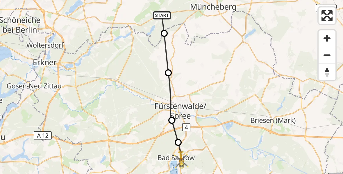 Flugroute Rettungshubschrauber Müncheberg - Bad Saarow, 10 Mai 2026, 14:08