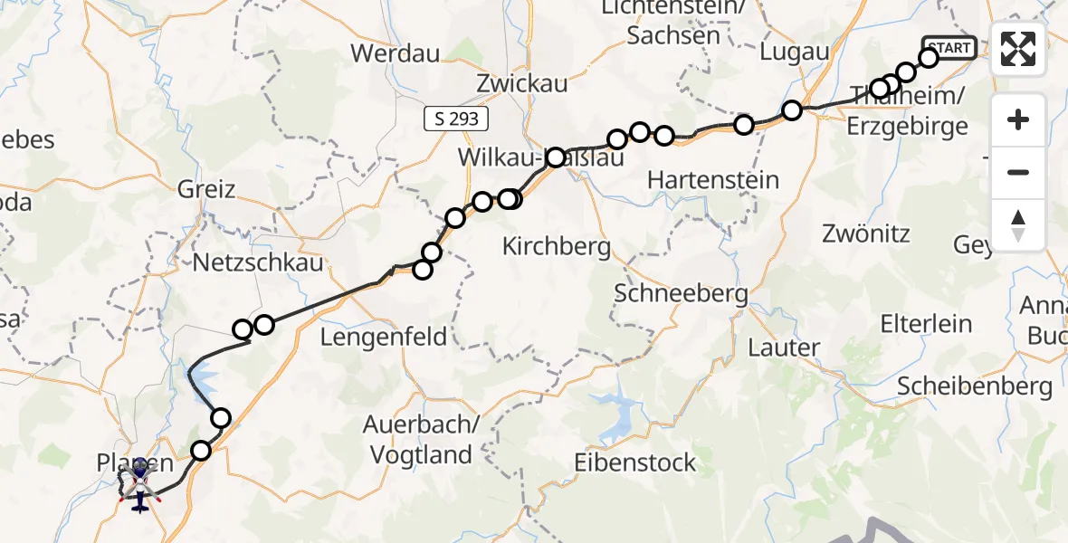 Flugroute Polizeihubschrauber Neukirchen/Erzgeb. - Plauen, 10 Mai 2026, 14:08
