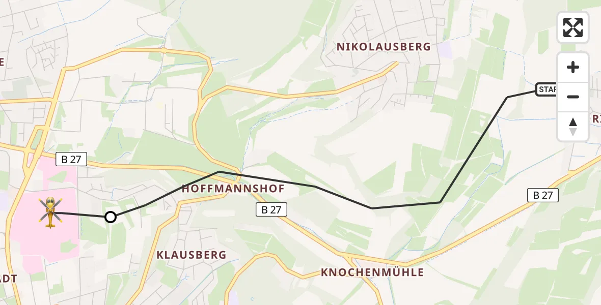 Flugroute Rettungshubschrauber Göttingen - Göttingen University Clinic Hubschrauberlandeplatz, 10 Mai 2026, 14:08