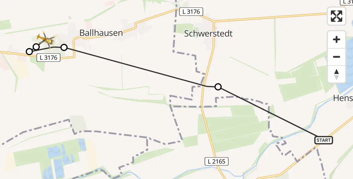 Flugroute Rettungshubschrauber Straußfurt - Ballhausen, 10 Mai 2026, 14:19