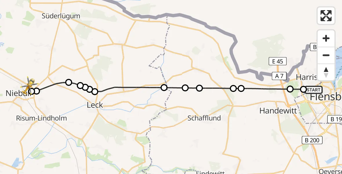 Flugroute Rettungshubschrauber Flensburg - Niebüll, 10 Mai 2026, 14:30