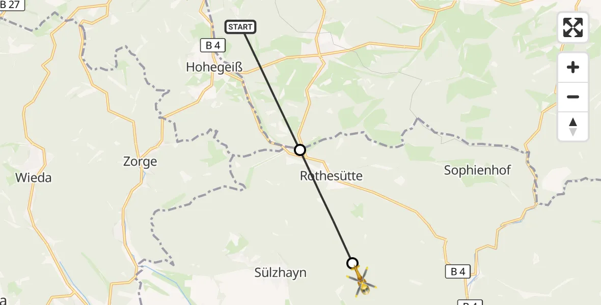 Flugroute Rettungshubschrauber Oberharz am Brocken - Harztor, 10 Mai 2026, 14:30