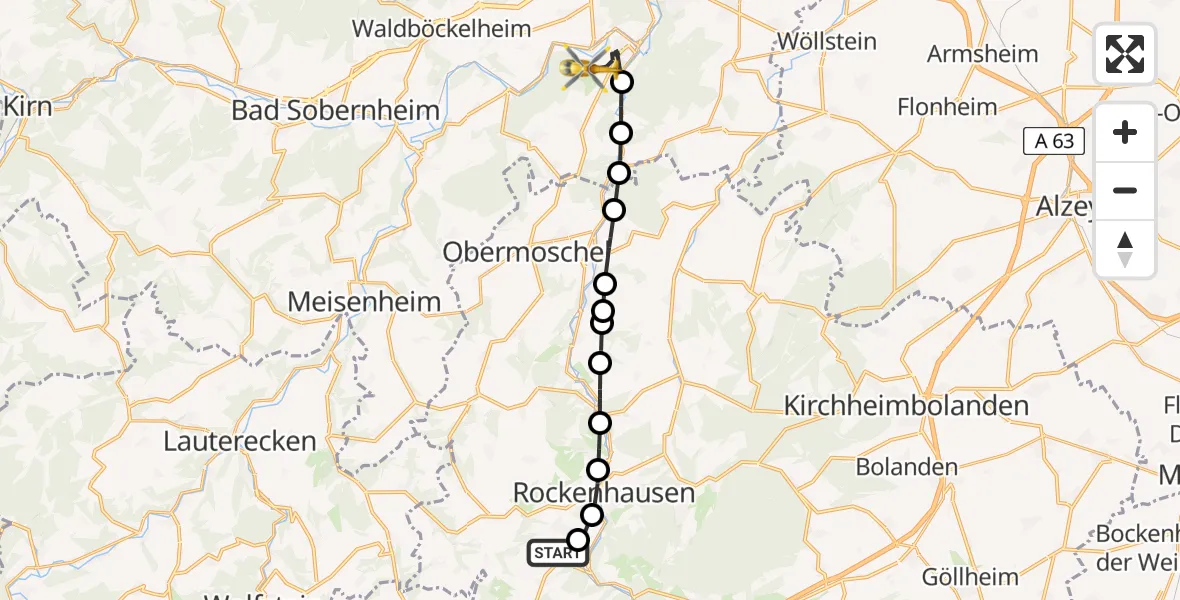 Flugroute Rettungshubschrauber Imsweiler UL - Bad Kreuznach, 10 Mai 2026, 14:38