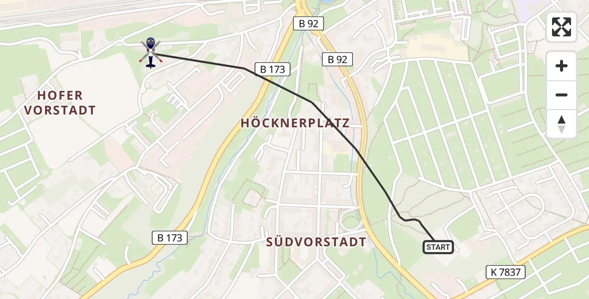 Flugroute Polizeihubschrauber Plauen - Plauen, 10 Mai 2026, 14:47