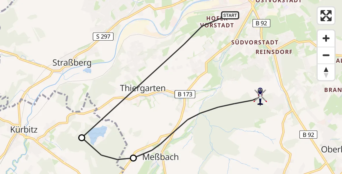 Flugroute Polizeihubschrauber Plauen - Plauen, 10 Mai 2026, 14:50