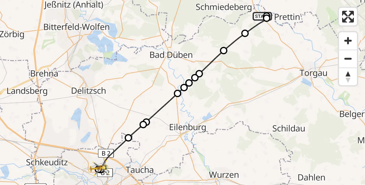 Flugroute Rettungshubschrauber Dommitzsch - Sankt Georg Hospital Leipzig Reserve, 10 Mai 2026, 14:53