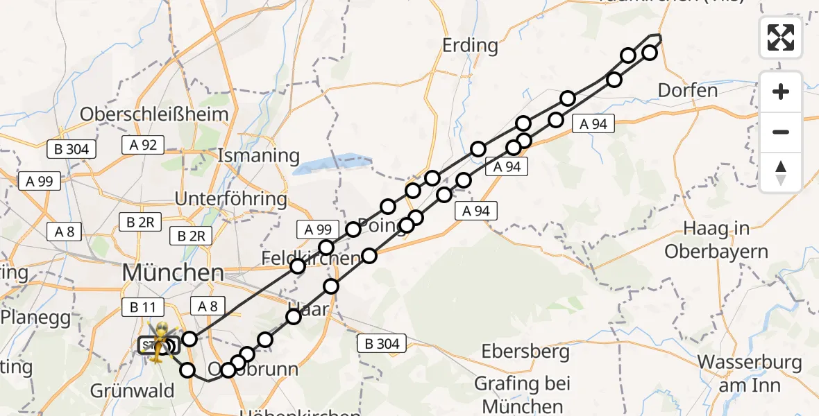 Flugroute Rettungshubschrauber ADAC Air Rescue Center Hubschrauberlandeplatz (Christoph 1) - ADAC Air Rescue Center Hubschrauberlandeplatz (Christoph 1), 10 Mai 2026, 14:56
