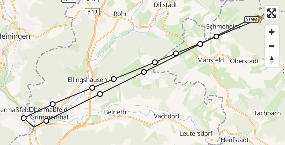 Flugroute Rettungshubschrauber Schmeheim - Oberstadt, 10 Mai 2026, 15:02