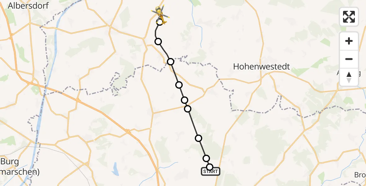 Flugroute Rettungshubschrauber Itzehoe Hungriger Wolf Flugplatz - Lütjenwestedt, 10 Mai 2026, 15:03