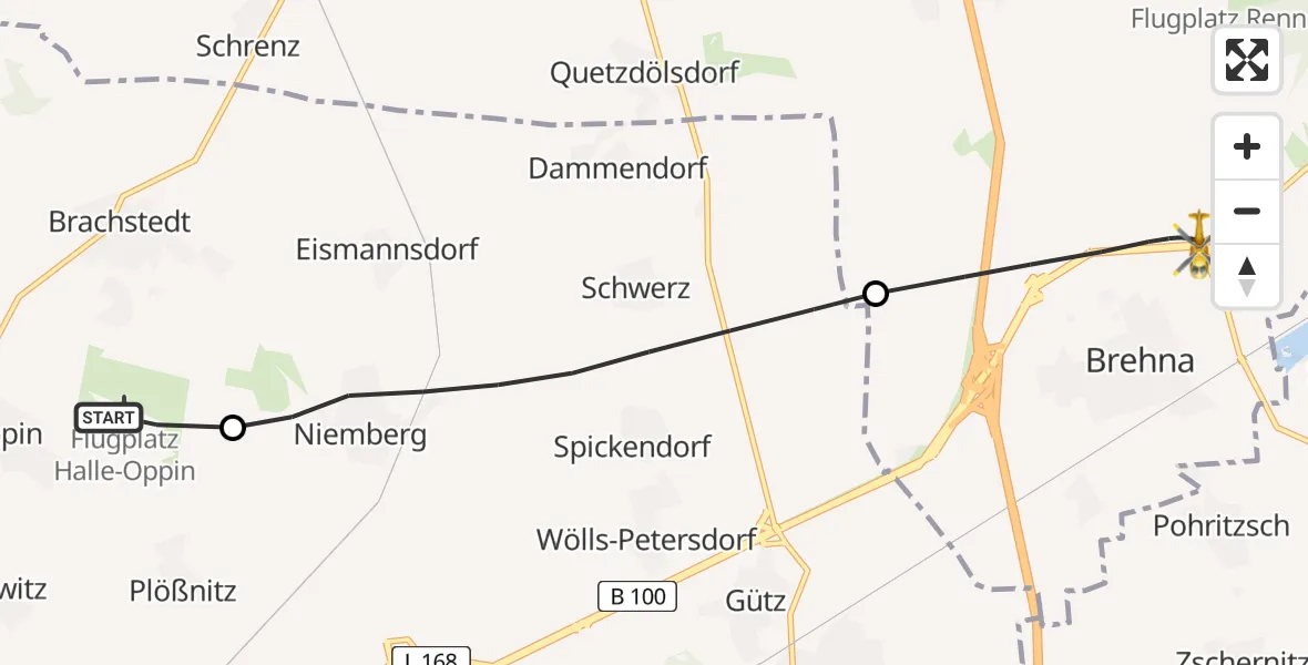 Flugroute Rettungshubschrauber Halle-Oppin Flugplatz - Sandersdorf-Brehna, 10 Mai 2026, 15:03