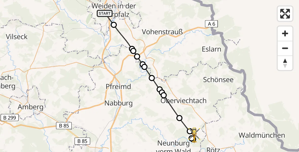 Flugroute Rettungshubschrauber Weiden i.d.OPf. - Thanstein, 10 Mai 2026, 15:03
