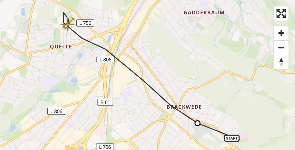 Flugroute Rettungshubschrauber Luftrettungszentrum Bielefeld - Bielefeld, 10 Mai 2026, 15:14