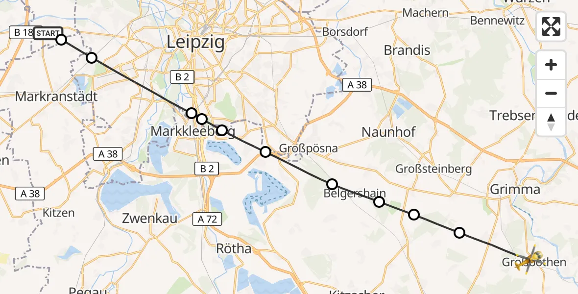 Flugroute Rettungshubschrauber Schkeuditz - Grimma, 10 Mai 2026, 15:19