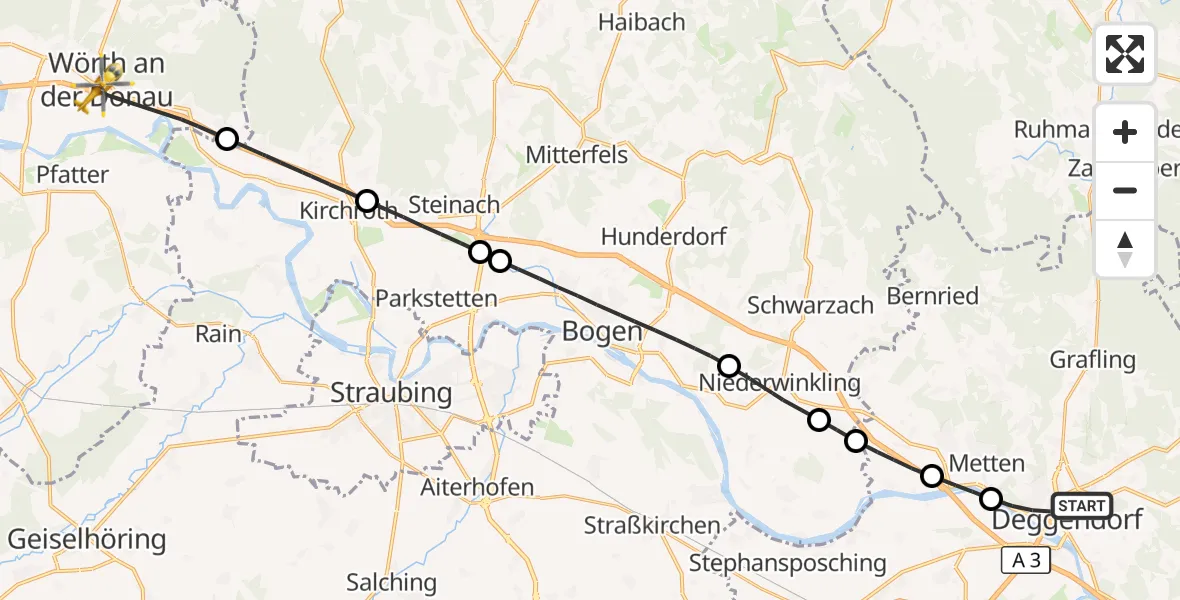 Flugroute Rettungshubschrauber Deggendorf - Wörth a.d.Donau, 10 Mai 2026, 15:22