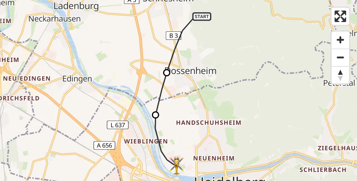 Flugroute Rettungshubschrauber Schriesheim - Heidelberg, 10 Mai 2026, 15:24