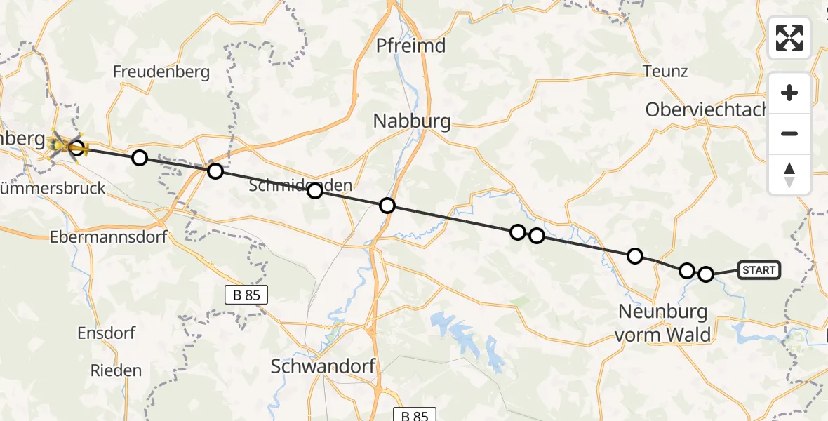 Flugroute Rettungshubschrauber Thanstein - Kümmersbruck, 10 Mai 2026, 15:38