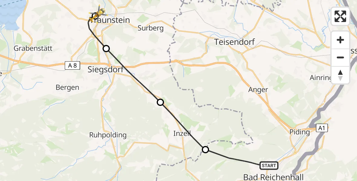 Flugroute Rettungshubschrauber Bad Reichenhall - Traunstein Hospital, 10 Mai 2026, 15:38