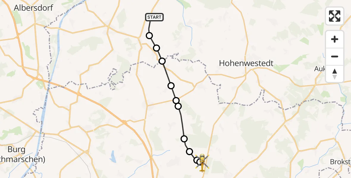 Flugroute Rettungshubschrauber Lütjenwestedt - Itzehoe Hungriger Wolf Flugplatz, 10 Mai 2026, 15:45