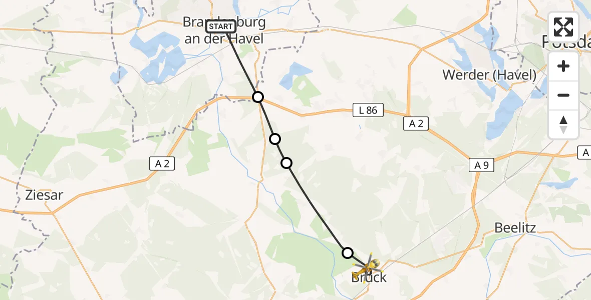 Flugroute Rettungshubschrauber Brandenburg an der Havel - Brück, 10 Mai 2026, 15:51