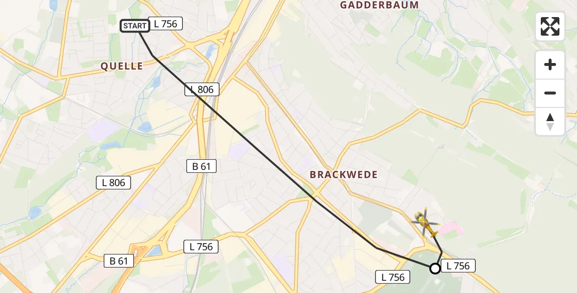 Flugroute Rettungshubschrauber Bielefeld - Luftrettungszentrum Bielefeld, 10 Mai 2026, 15:52