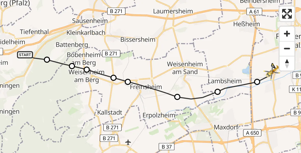Flugroute Rettungshubschrauber Neuleiningen - Frankenthal (Pfalz), 10 Mai 2026, 16:04