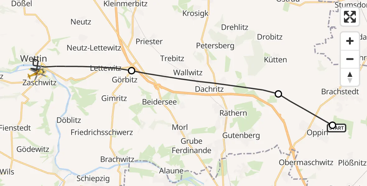 Flugroute Rettungshubschrauber Halle-Oppin Flugplatz - Salzatal, 10 Mai 2026, 16:08