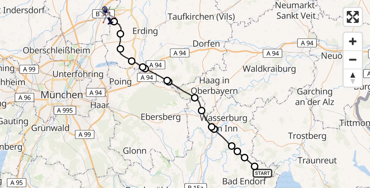 Flugroute Polizeihubschrauber Eggstätt - München Flughafen, 10 Mai 2026, 16:34