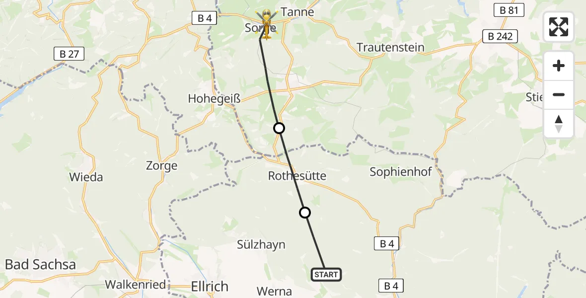 Flugroute Rettungshubschrauber Harztor - Oberharz am Brocken, 10 Mai 2026, 16:37