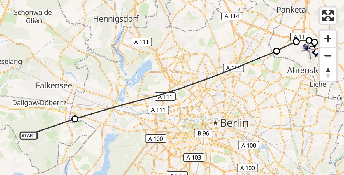 Flugroute Polizeihubschrauber Dallgow-Döberitz - Ahrensfelde Hubschrauberlandeplatz, 10 Mai 2026, 16:40