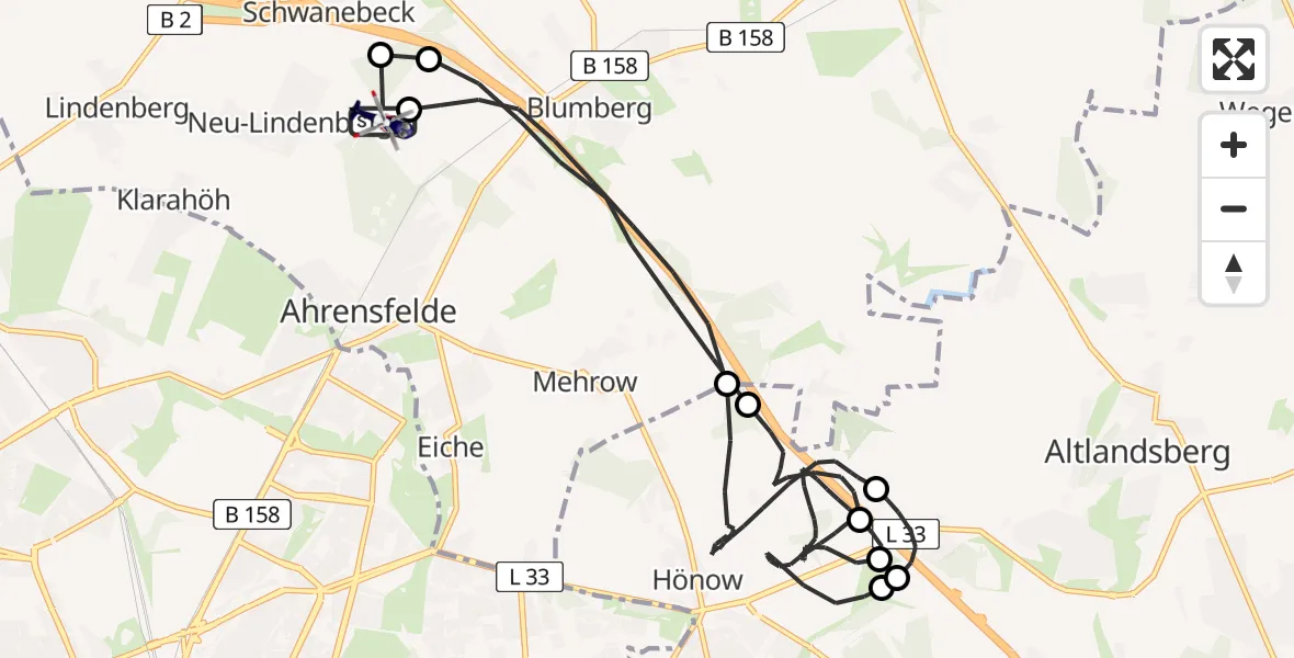 Flugroute Polizeihubschrauber Ahrensfelde Hubschrauberlandeplatz - Ahrensfelde Hubschrauberlandeplatz, 10 Mai 2026, 16:45
