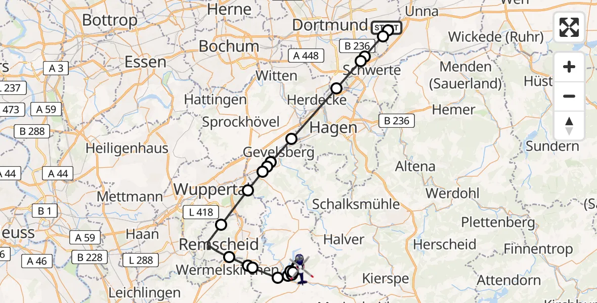 Flugroute Polizeihubschrauber Dortmund Flughafen - Wipperfürth, 10 Mai 2026, 16:57