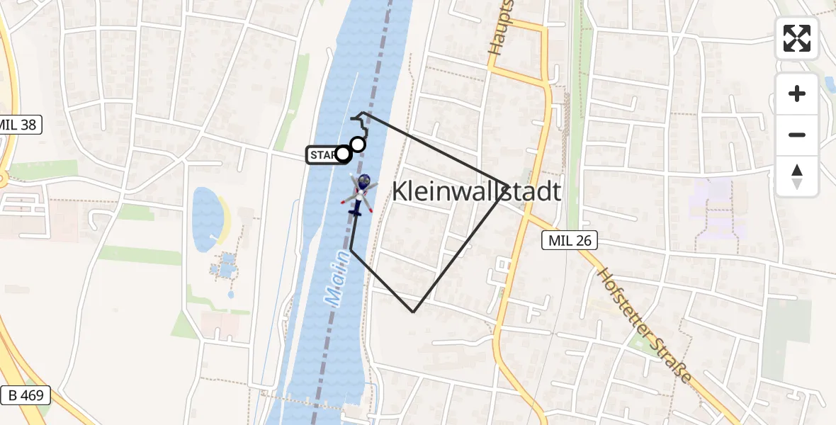 Flugroute Polizeihubschrauber Großwallstadt - Kleinwallstadt, 10 Mai 2026, 17:08
