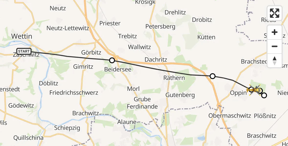 Flugroute Rettungshubschrauber Wettin-Löbejün - Halle-Oppin Flugplatz, 10 Mai 2026, 17:13