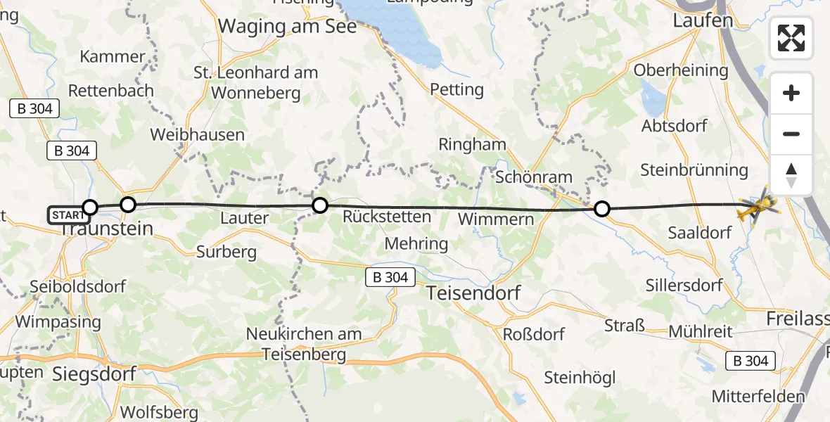 Flugroute Rettungshubschrauber Traunstein Hospital - Saaldorf-Surheim, 10 Mai 2026, 17:14