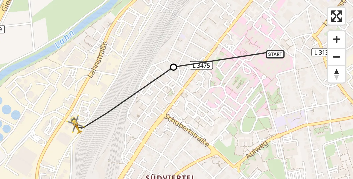 Flugroute Rettungshubschrauber Gießen University Hospital - Gießen, 10 Mai 2026, 17:17