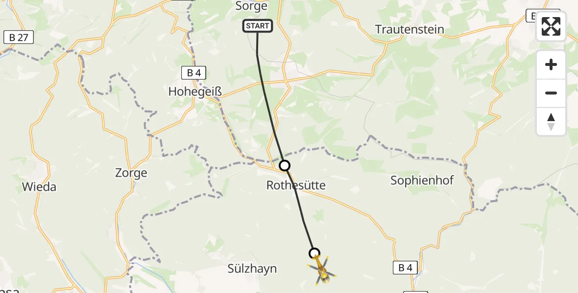Flugroute Rettungshubschrauber Oberharz am Brocken - Harztor, 10 Mai 2026, 17:18