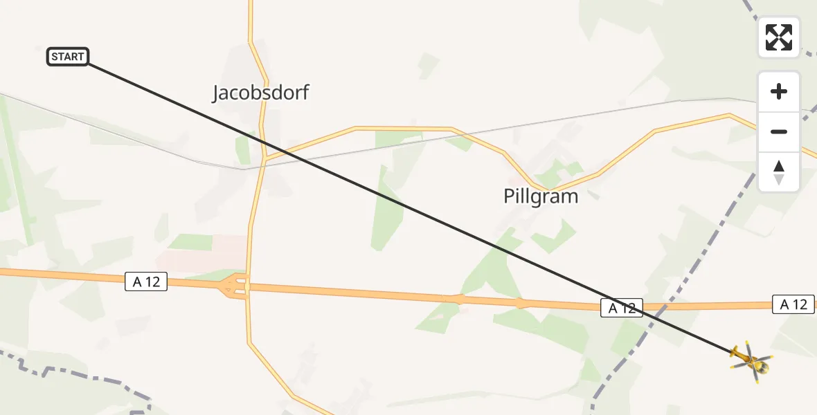 Flugroute Rettungshubschrauber Jacobsdorf - Frankfurt (Oder), 10 Mai 2026, 17:25
