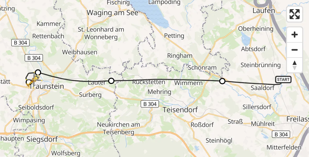 Flugroute Rettungshubschrauber Saaldorf-Surheim - Traunstein Hospital, 10 Mai 2026, 17:44
