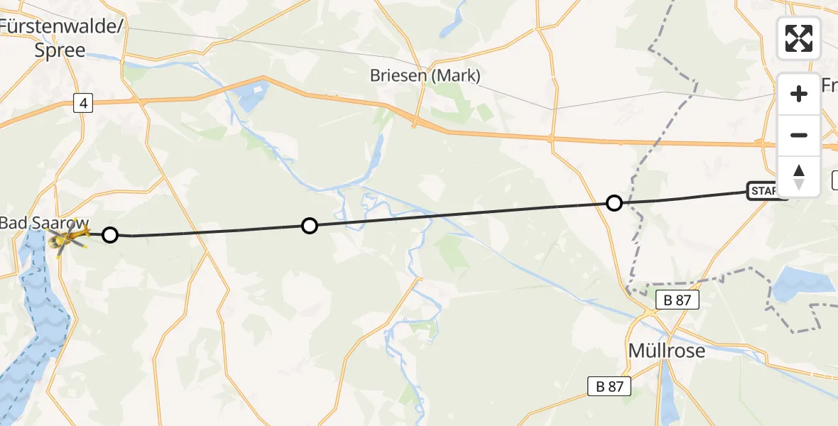 Flugroute Rettungshubschrauber Frankfurt (Oder) - Bad Saarow, 10 Mai 2026, 17:56