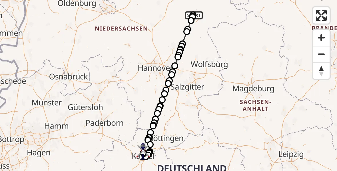 Flugroute Polizeihubschrauber Ebstorf - Fuldatal Bundespolizei Hubschrauberlandeplatz, 10 Mai 2026, 17:59