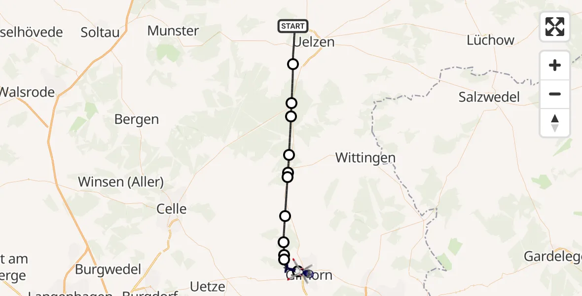 Flugroute Polizeihubschrauber Uelzen - Gifhorn Bundespolizei Hubschrauberlandeplatz, 10 Mai 2026, 18:00