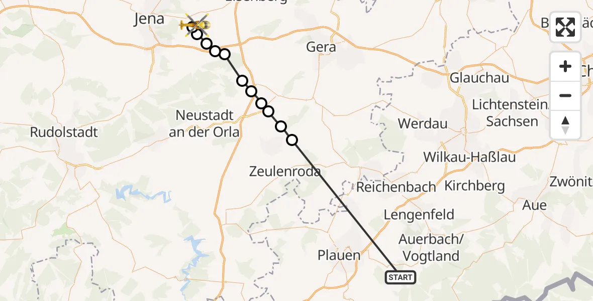 Flugroute Rettungshubschrauber Neustadt/Vogtl. - Jena-Schöngleina Flugplatz, 10 Mai 2026, 18:36