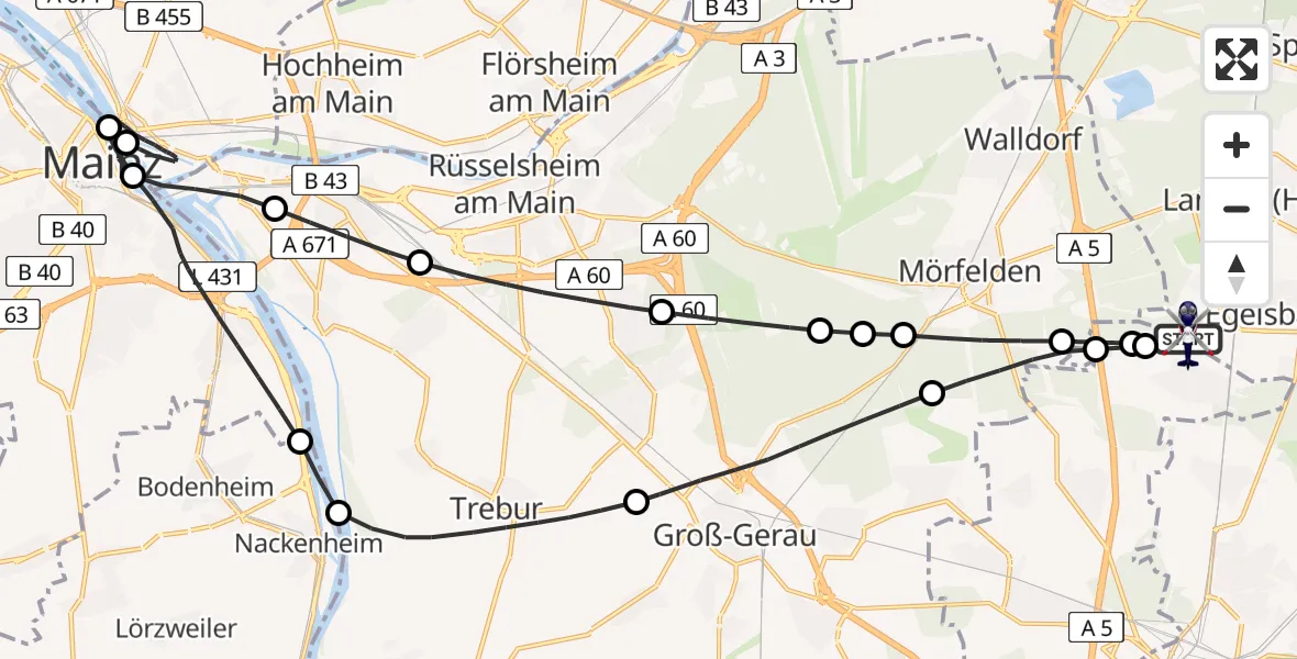 Flugroute Polizeihubschrauber Flughafen Frankfurt-Egelsbach - Flughafen Frankfurt-Egelsbach, 10 Mai 2026, 18:42