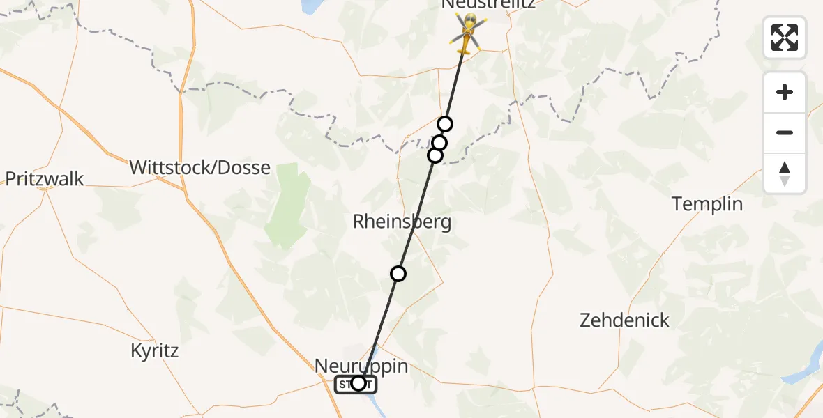 Flugroute Rettungshubschrauber Rupin Hospital - Userin, 10 Mai 2026, 19:32